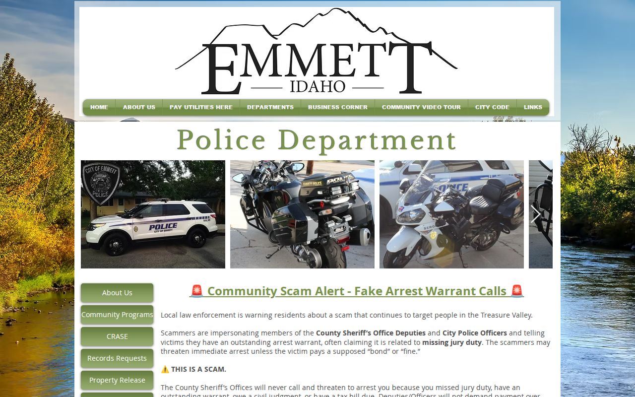 Emmett Police Department official page for Gem County arrest and booking-record information