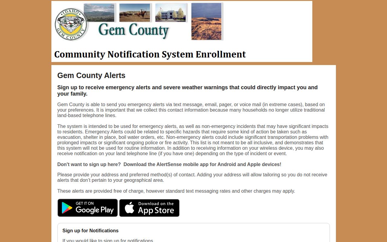 Gem County AlertSense public safety alerts for incident and custody context