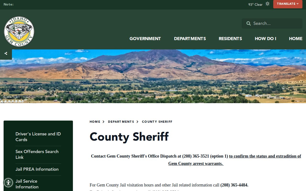 Gem County Sheriff booking and jail records source page